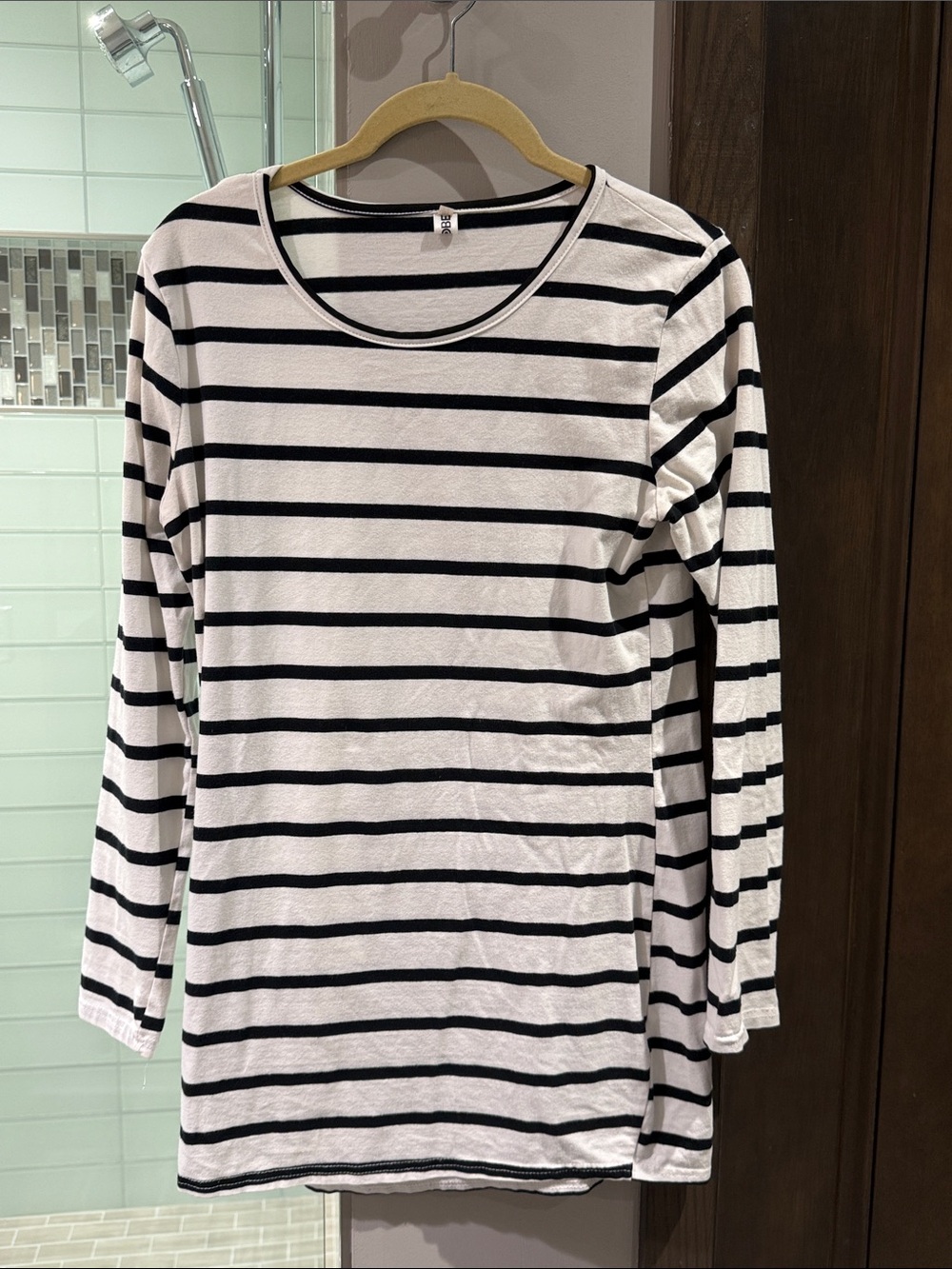 Striped Long Sleeve Boatneck Top - White & Black